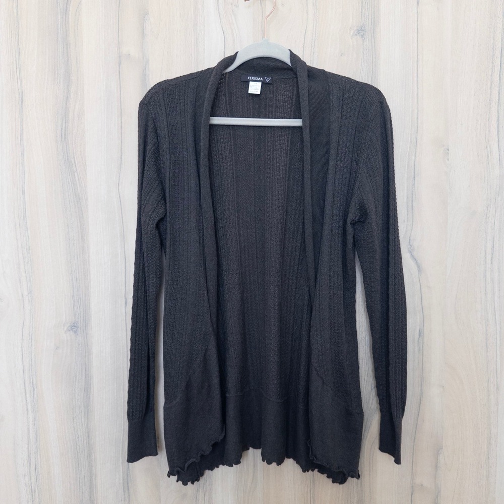 Kerisma Womens Cashmere Blend Cardigan Sz‎ L Brown Open Front Quiet Luxury Layer